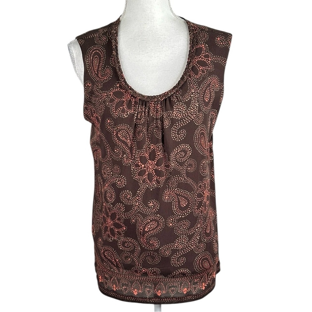 Croft & Barrow Brown & Orange Paisley Y2K 90's Sleeveless Top Size XL‎